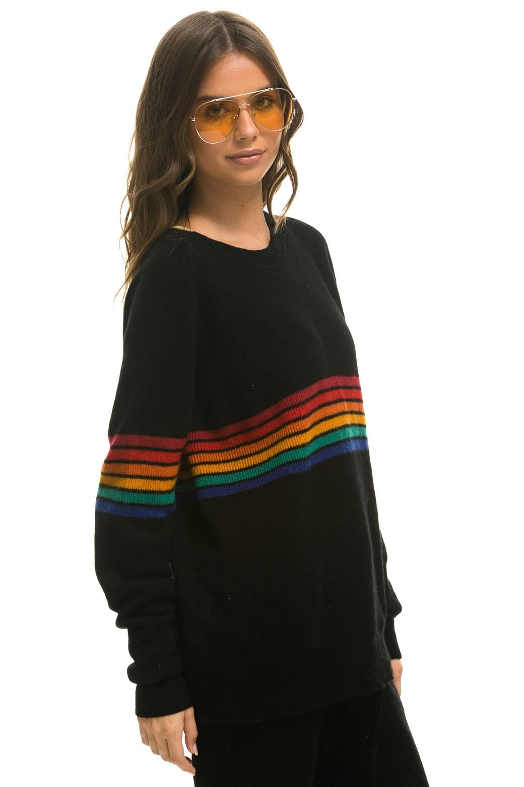 RAINBOW STRIPE 6 UNISEX CASHMERE SWEATER - BLACK