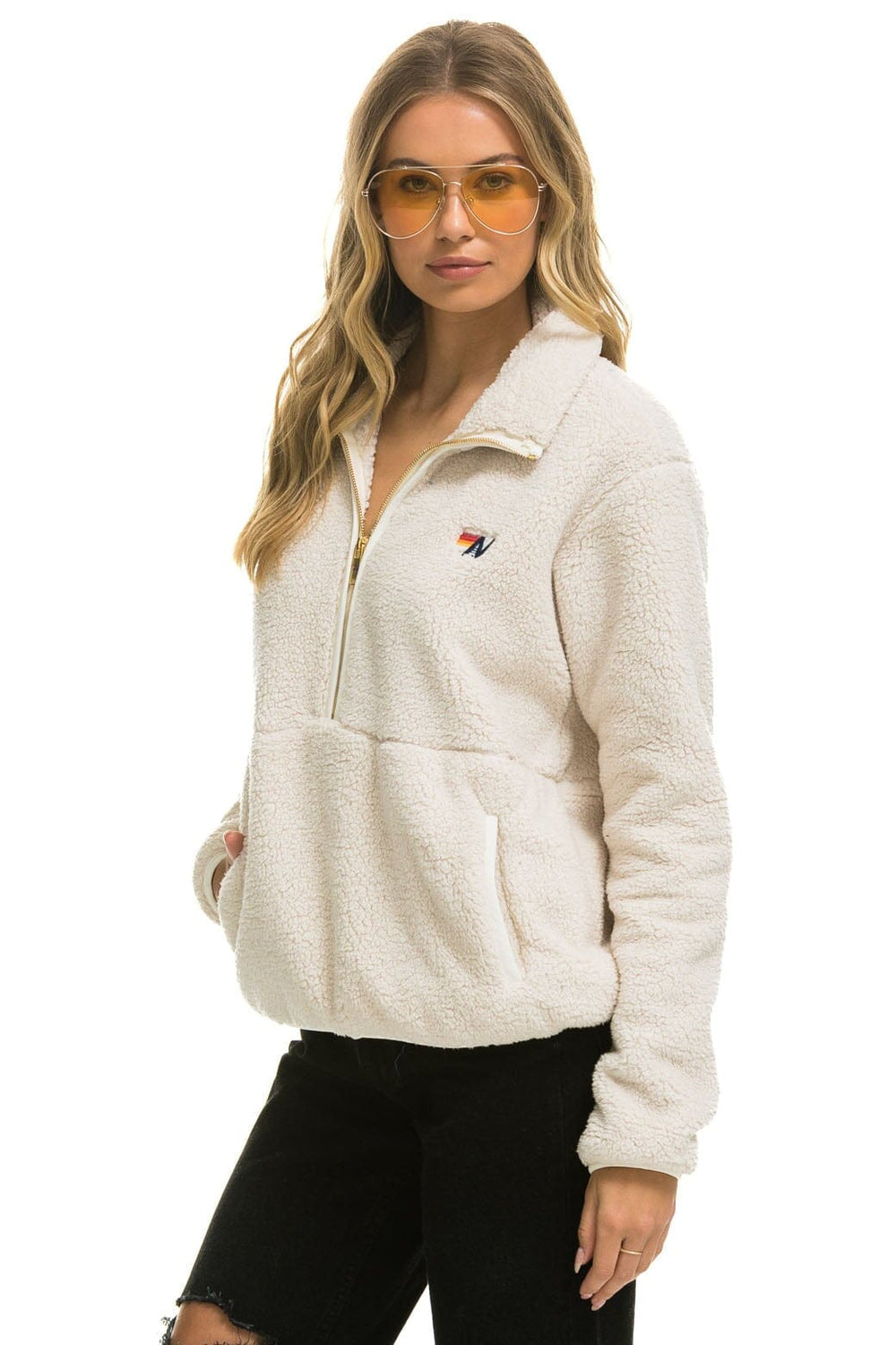 TEDDY UNISEX HALF ZIP JACKET - VINTAGE WHITE