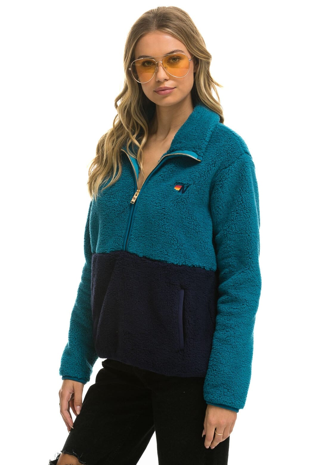 TEDDY UNISEX HALF ZIP COLOR BLOCK JACKET - CAPRI