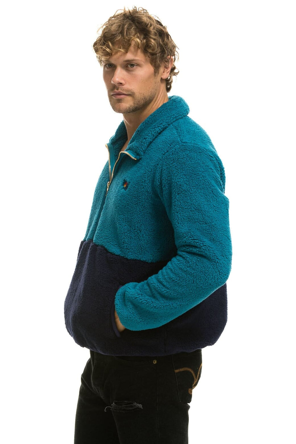 TEDDY UNISEX HALF ZIP COLOR BLOCK JACKET - CAPRI