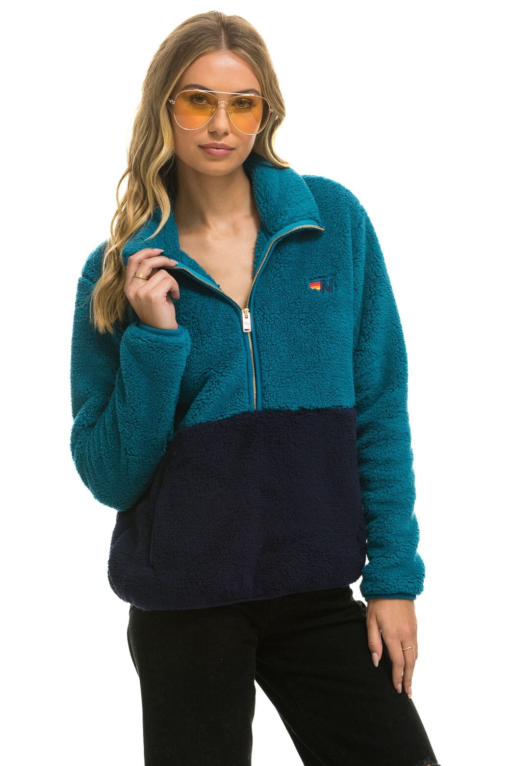 TEDDY UNISEX HALF ZIP COLOR BLOCK JACKET - CAPRI