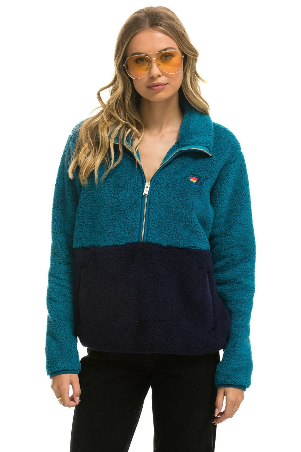 TEDDY UNISEX HALF ZIP COLOR BLOCK JACKET - CAPRI