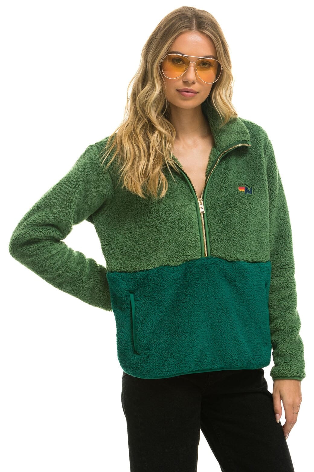TEDDY UNISEX HALF ZIP COLOR BLOCK JACKET - GARDEN GREEN