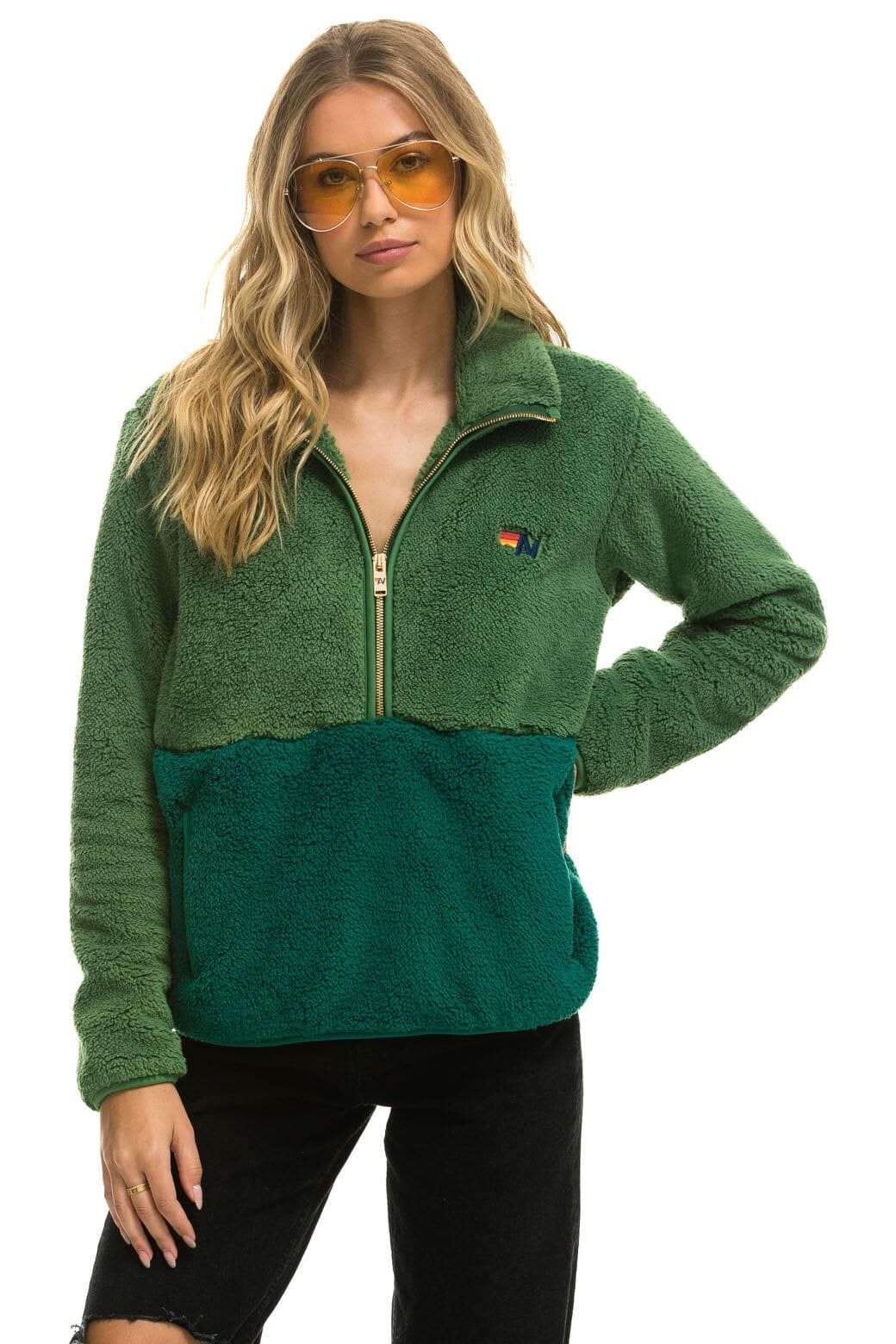 TEDDY UNISEX HALF ZIP COLOR BLOCK JACKET - GARDEN GREEN