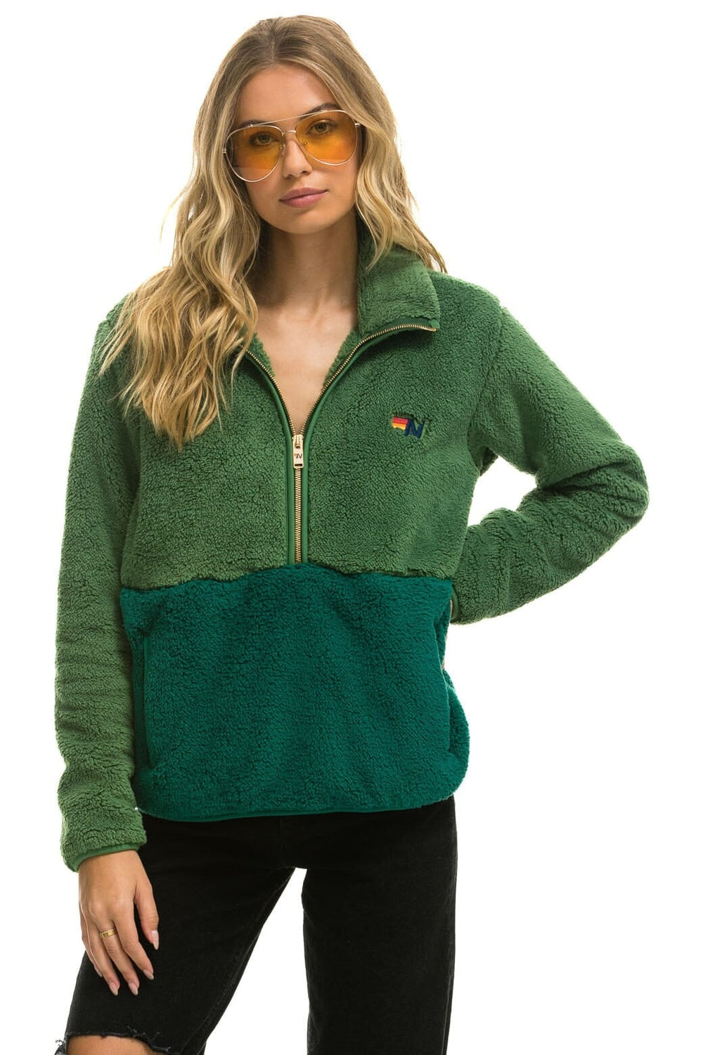 TEDDY UNISEX HALF ZIP COLOR BLOCK JACKET - GARDEN GREEN