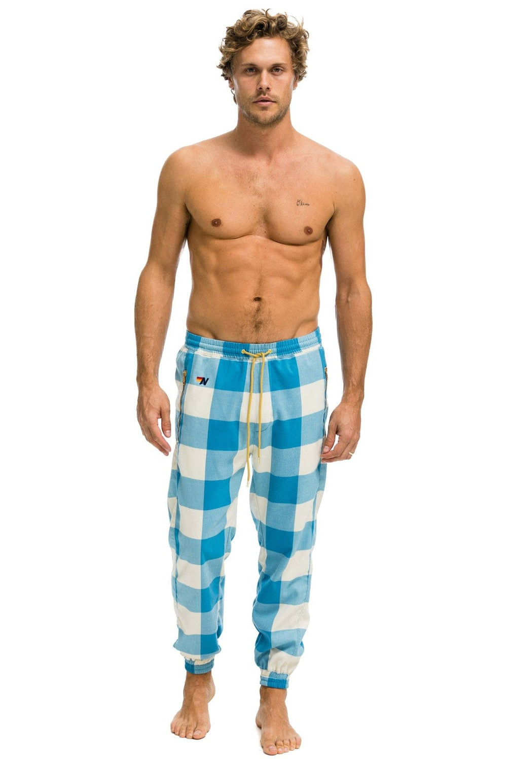 UNISEX PLAID LODGE PANT - SKY PLAID
