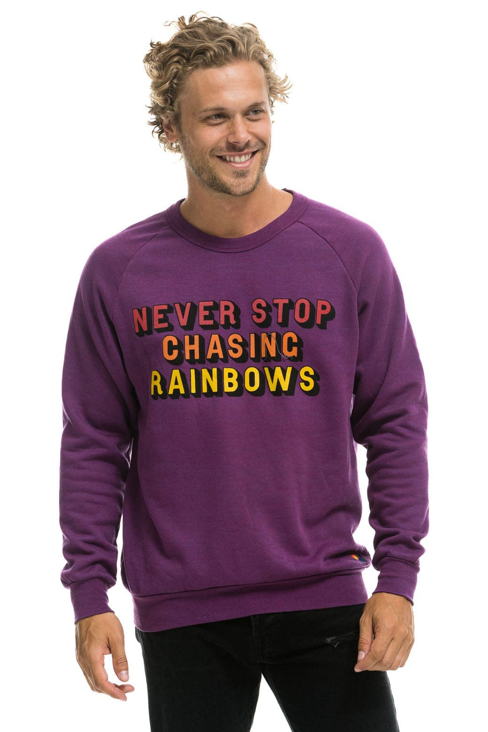 NEVER STOP CHASING RAINBOWS CREW SWEATSHIRT - PURPLE