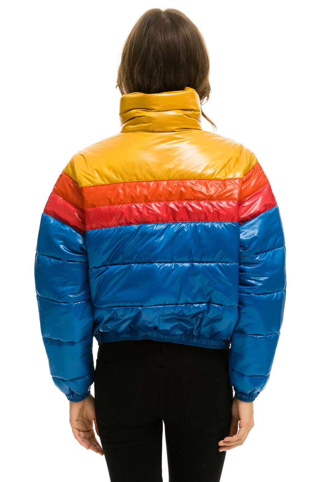 COLOR BLOCK LUXE APRES PUFFER JACKET - GLOSSY SNORKEL BLUE