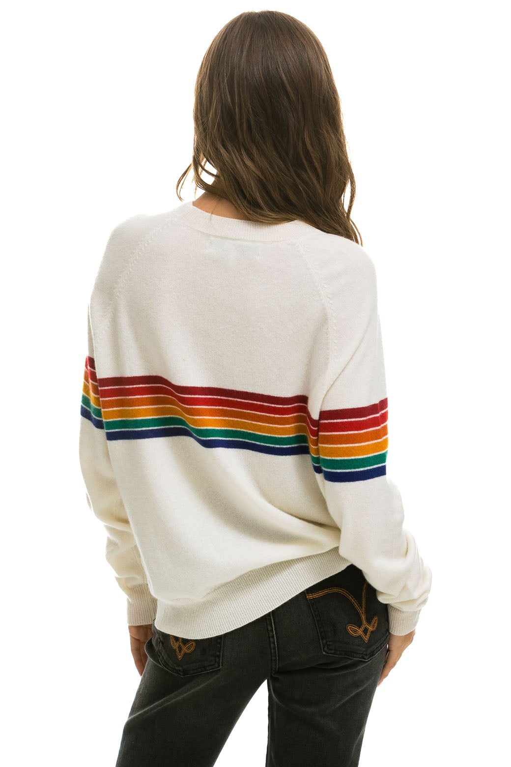 RAINBOW STRIPE 6 UNISEX LIGHT CASHMERE SWEATER - SNOW