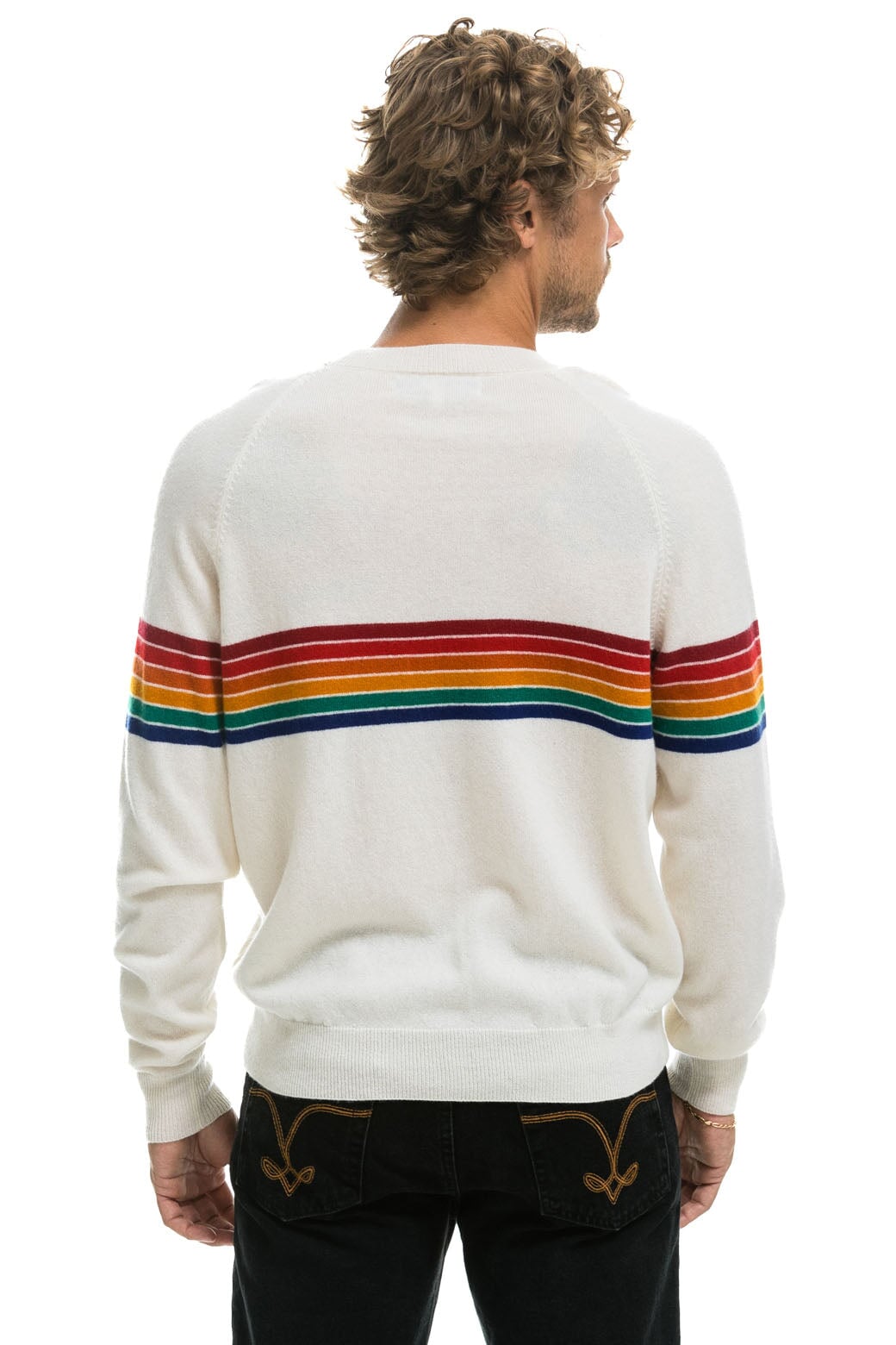 RAINBOW STRIPE 6 UNISEX LIGHT CASHMERE SWEATER - SNOW