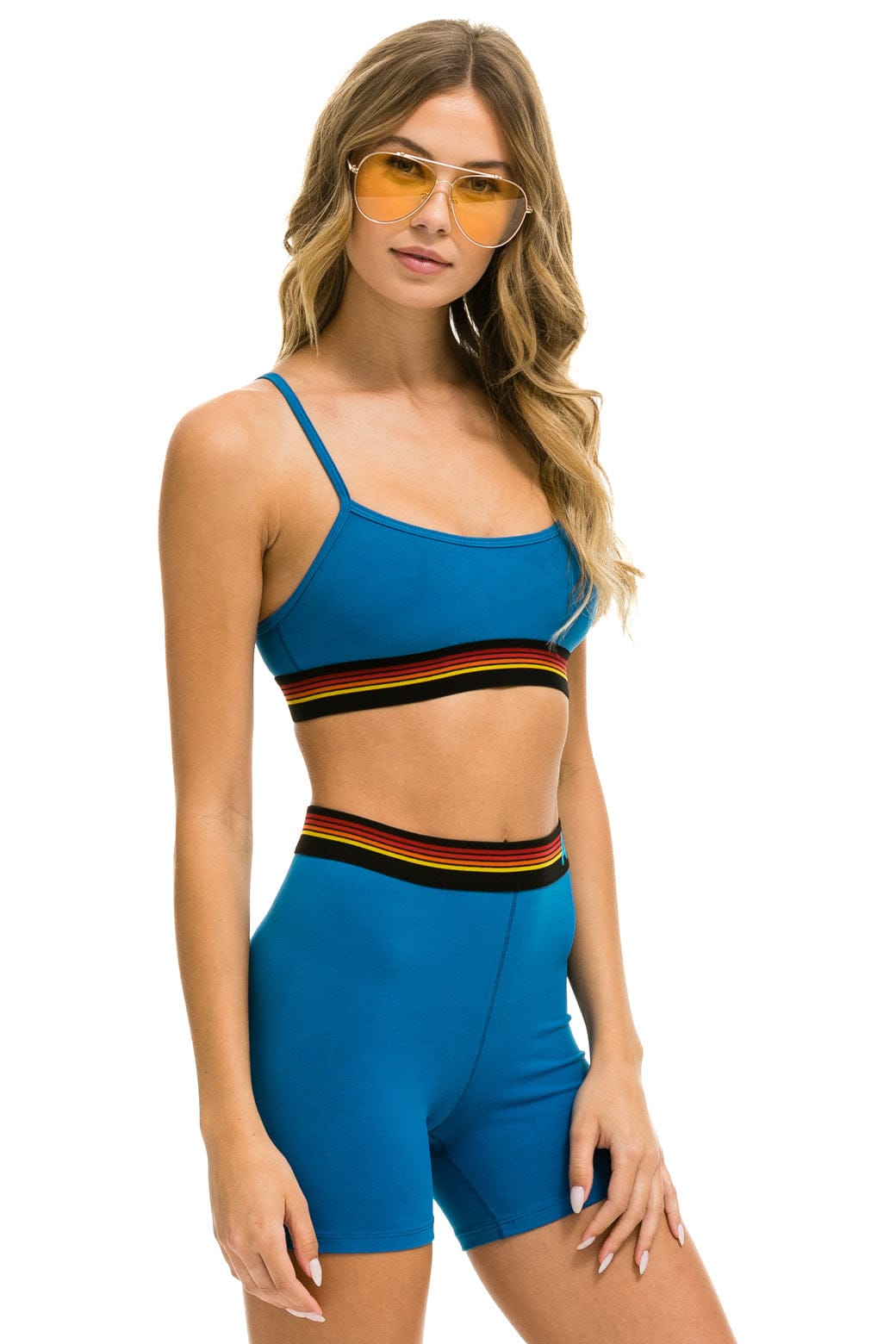 LOGO 4 INCH HI-RISE BIKER SHORT - CARIBBEAN