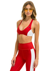COLOR BLOCK BRALETTE SPORTS BRA - CHERRY