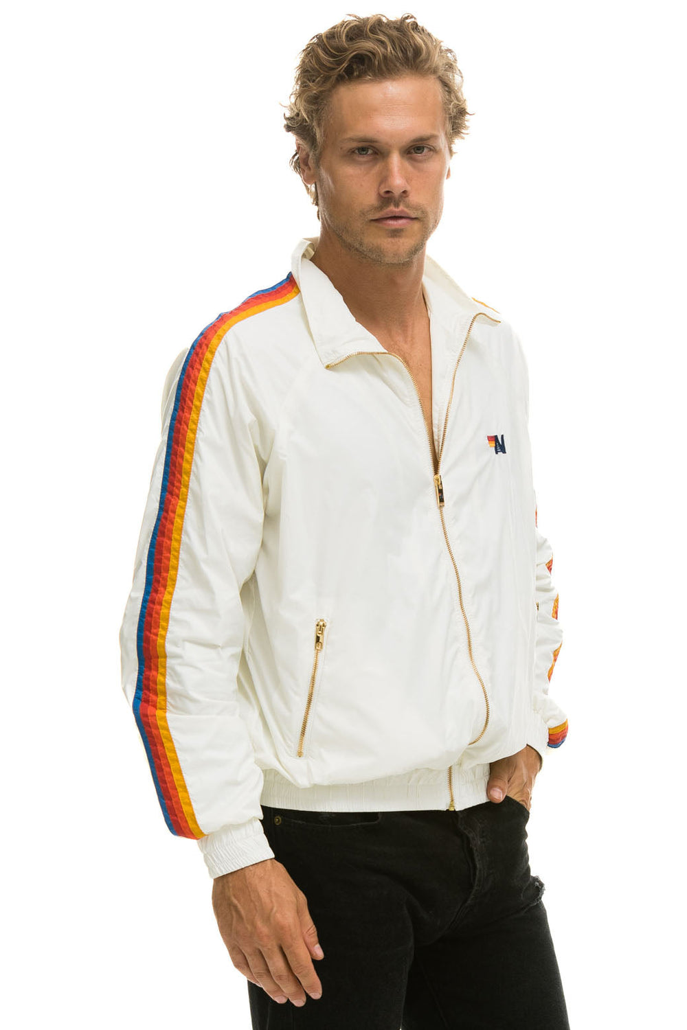 MEN'S 4 STRIPE WINDBREAKER - WHITE