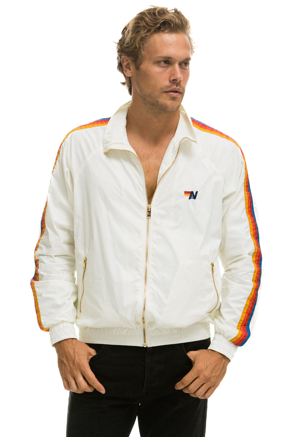 MEN'S 4 STRIPE WINDBREAKER - WHITE