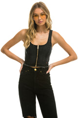 DENIM TOP ZIP FRONT BUSTIER - VINTAGE BLACK