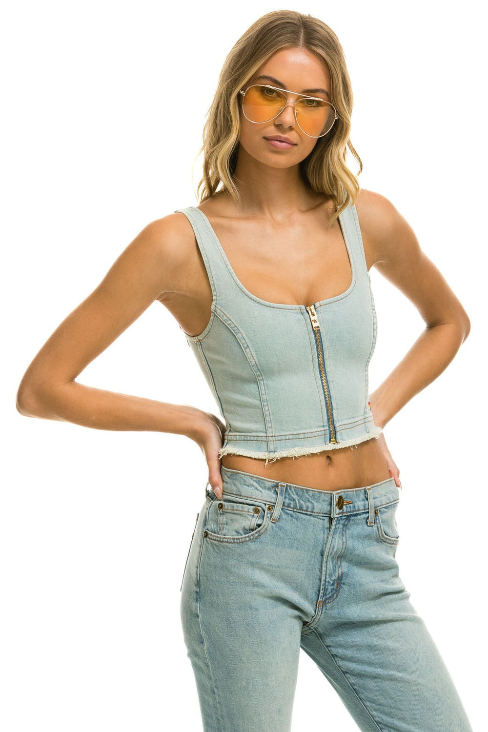 DENIM TOP ZIP FRONT BUSTIER - VINTAGE