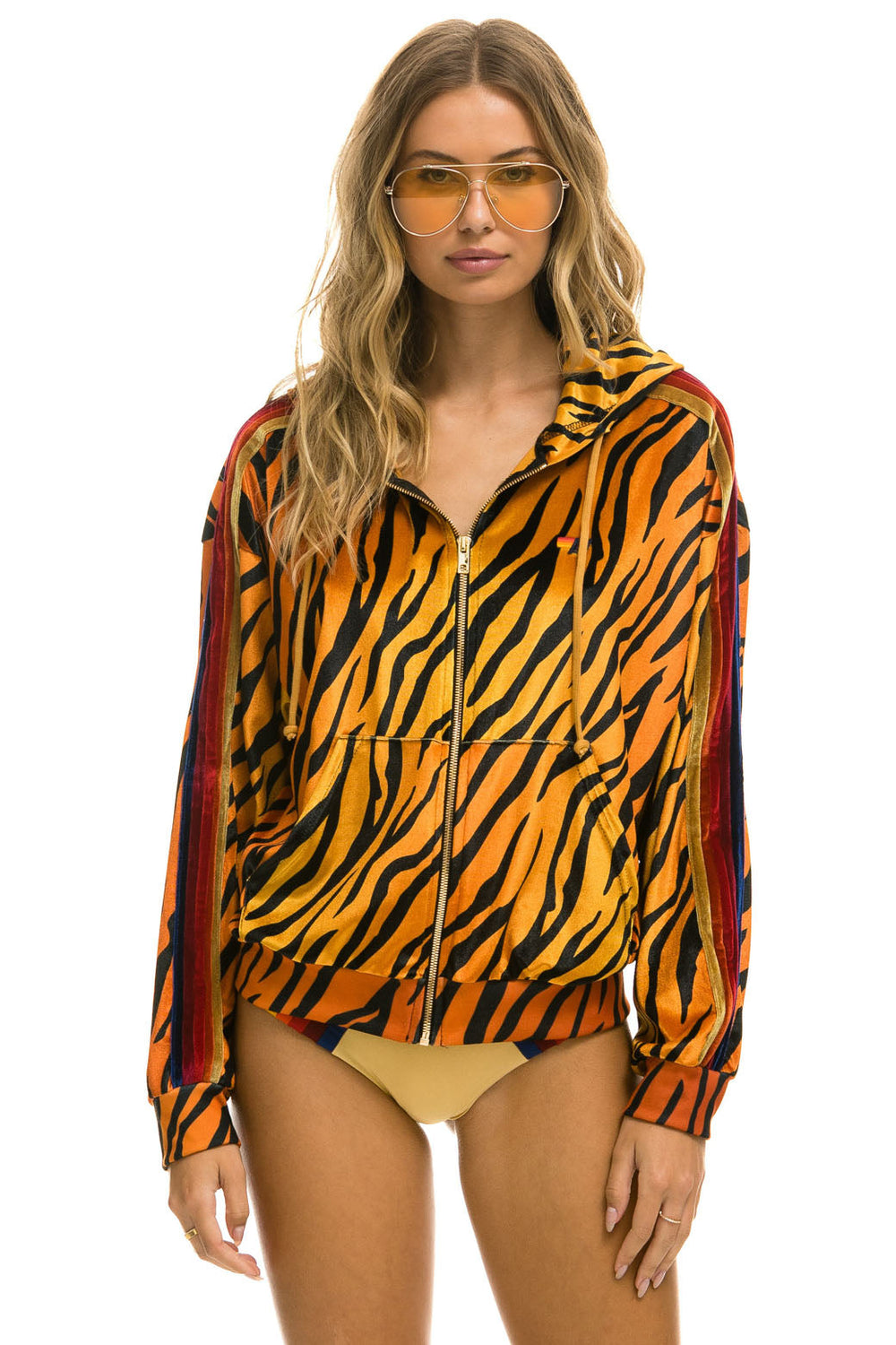 CLASSIC VELVET RELAXED ZIP HOODIE - TIGER