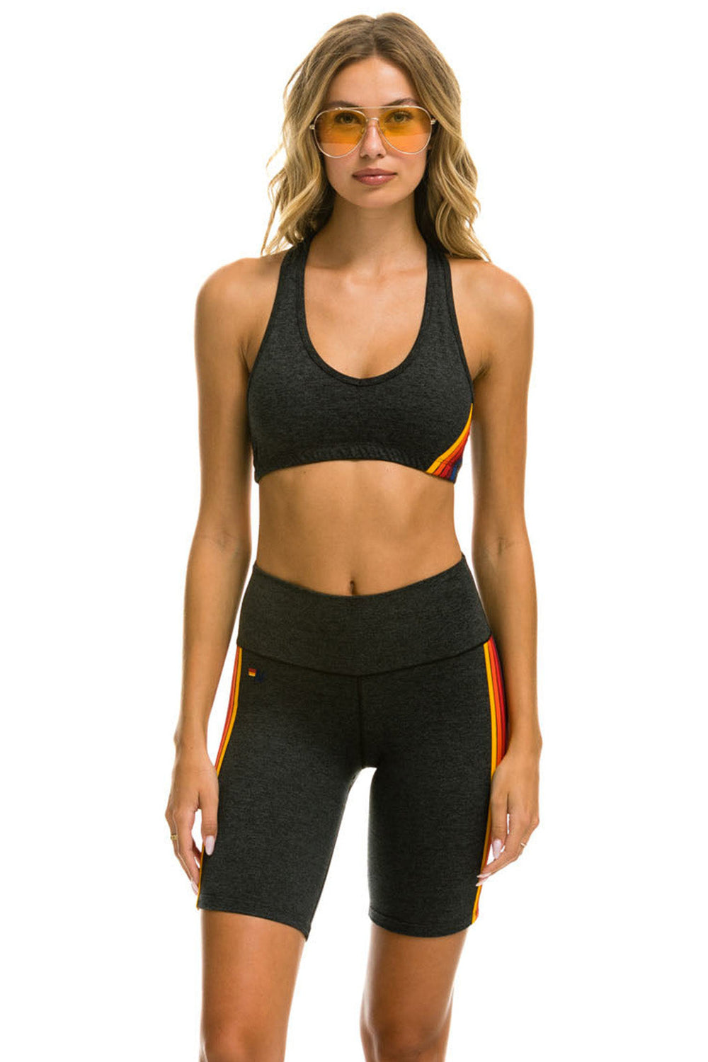 5 STRIPE RAINBOW 8 IN INSEAM HI-RISE BIKER SHORT - CHARCOAL