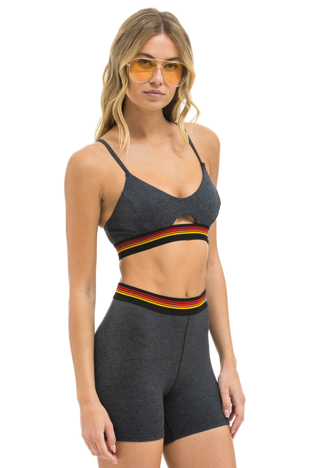 LOGO ELASTIC KEYHOLE BRA - CHARCOAL