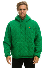QUILTED RELAXED PULLOVER HOODIE - KELLY GREEN