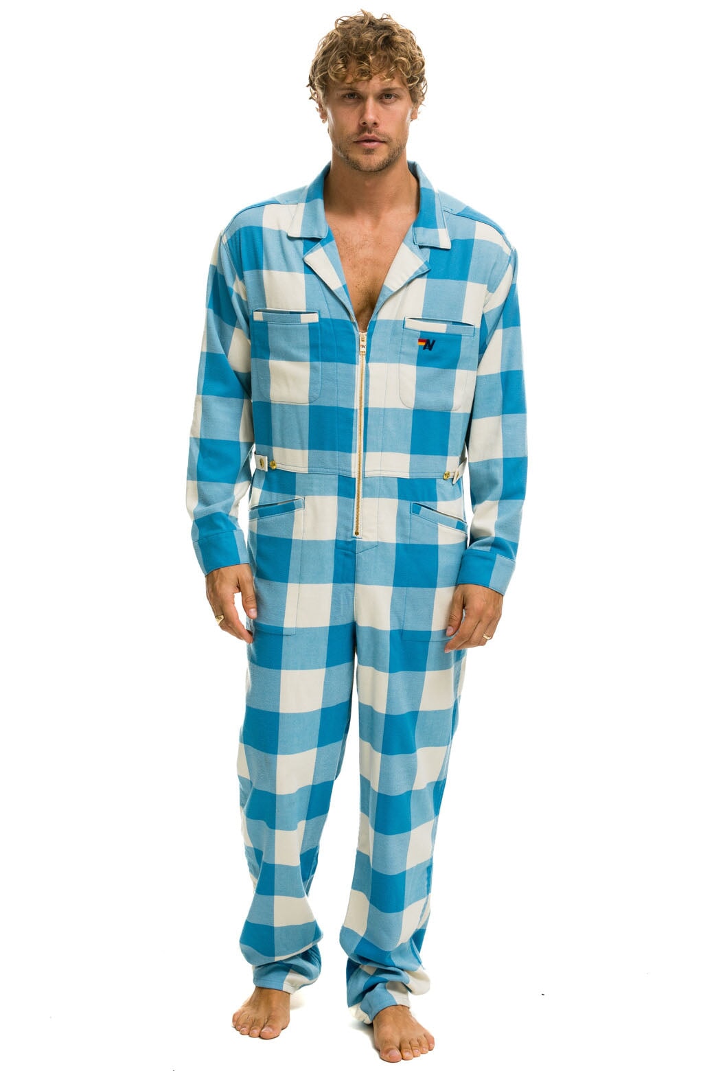 UNISEX PLAID FLIGHT SUIT - SKY PLAID