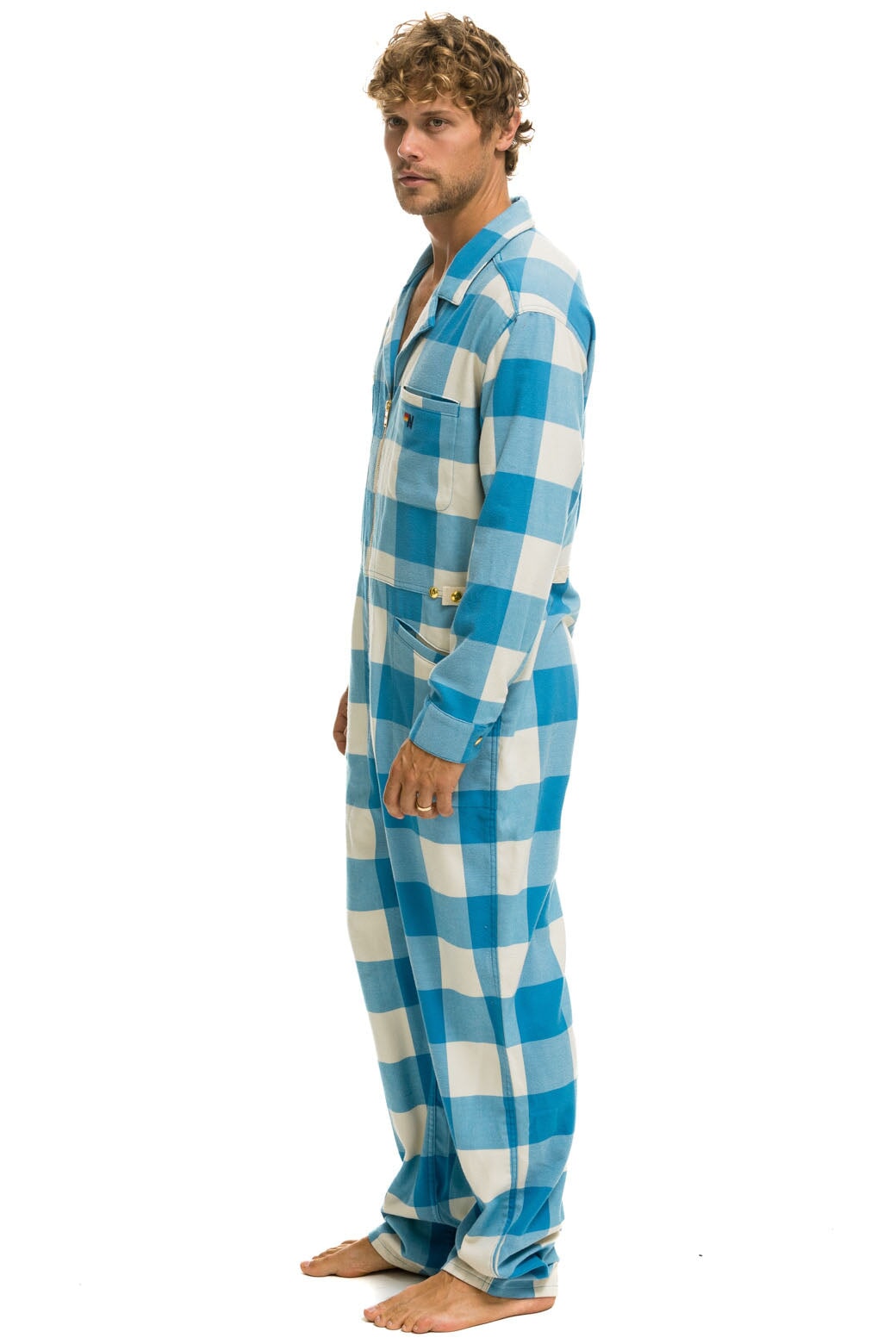 UNISEX PLAID FLIGHT SUIT - SKY PLAID