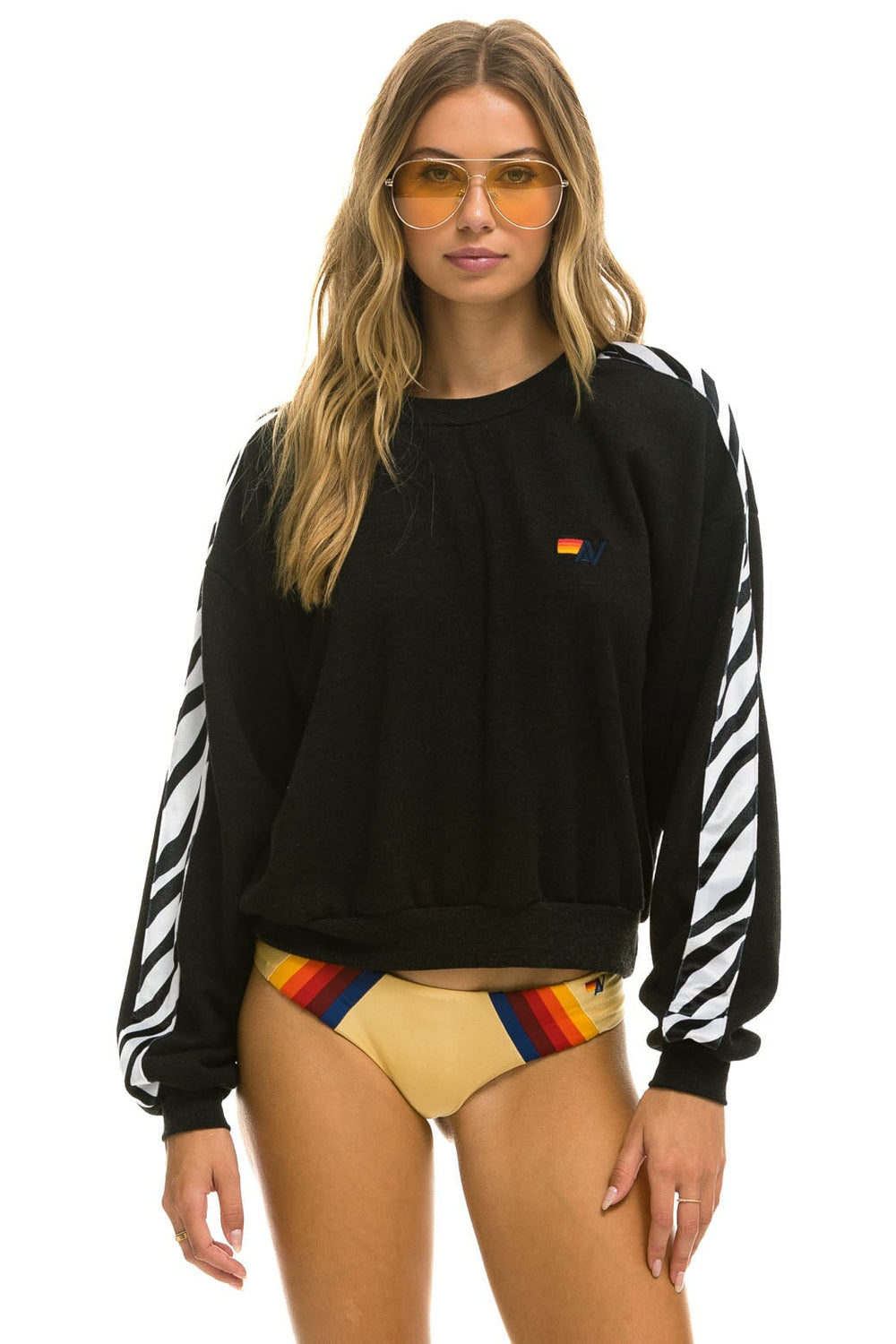 ZEBRA STRIPE RELAXED FIT CREW SWEATSHIRT - BLACK // ZEBRA