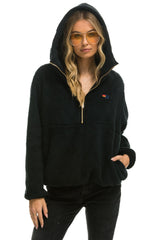 TEDDY APRES HOODED HALF ZIP JACKET - BLACK