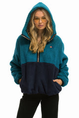 TEDDY APRES HOODED HALF ZIP COLOR BLOCK JACKET - CAPRI