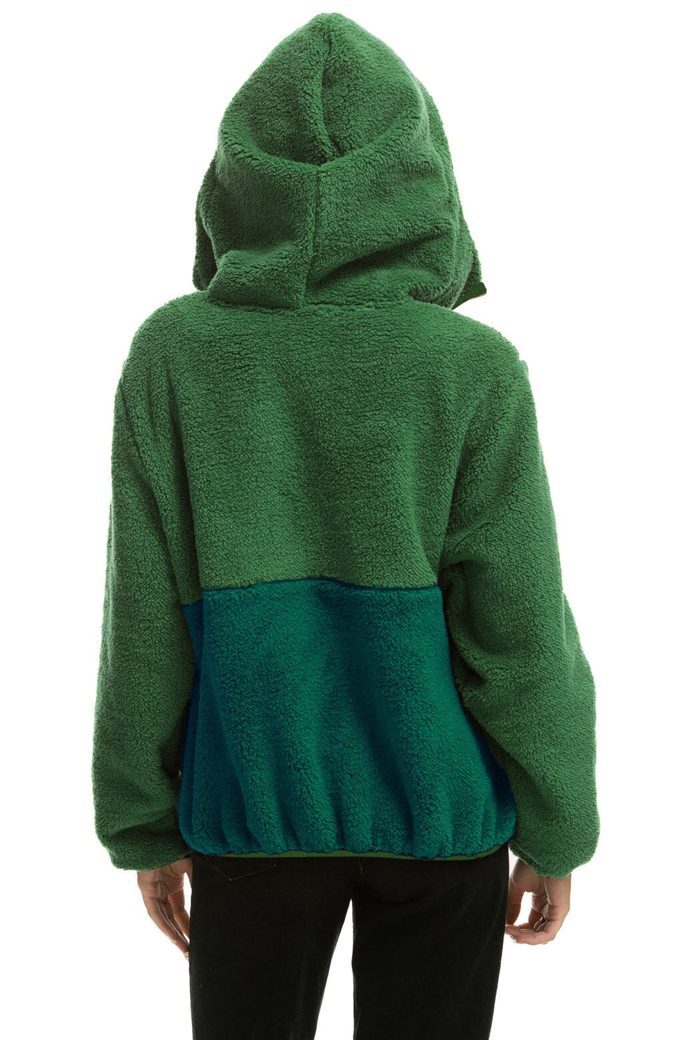 TEDDY UNISEX HOODED HALF ZIP COLOR BLOCK JACKET - GARDEN GREEN