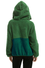 TEDDY UNISEX HOODED HALF ZIP COLOR BLOCK JACKET - GARDEN GREEN