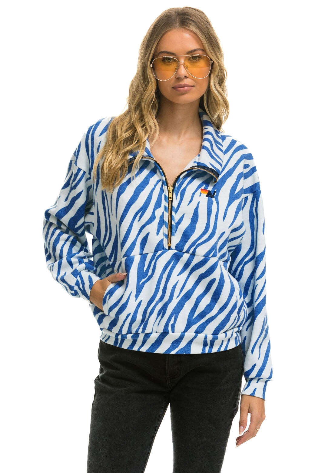 TIGER FLEECE UNISEX HALF ZIP JACKET - BLUE TIGER