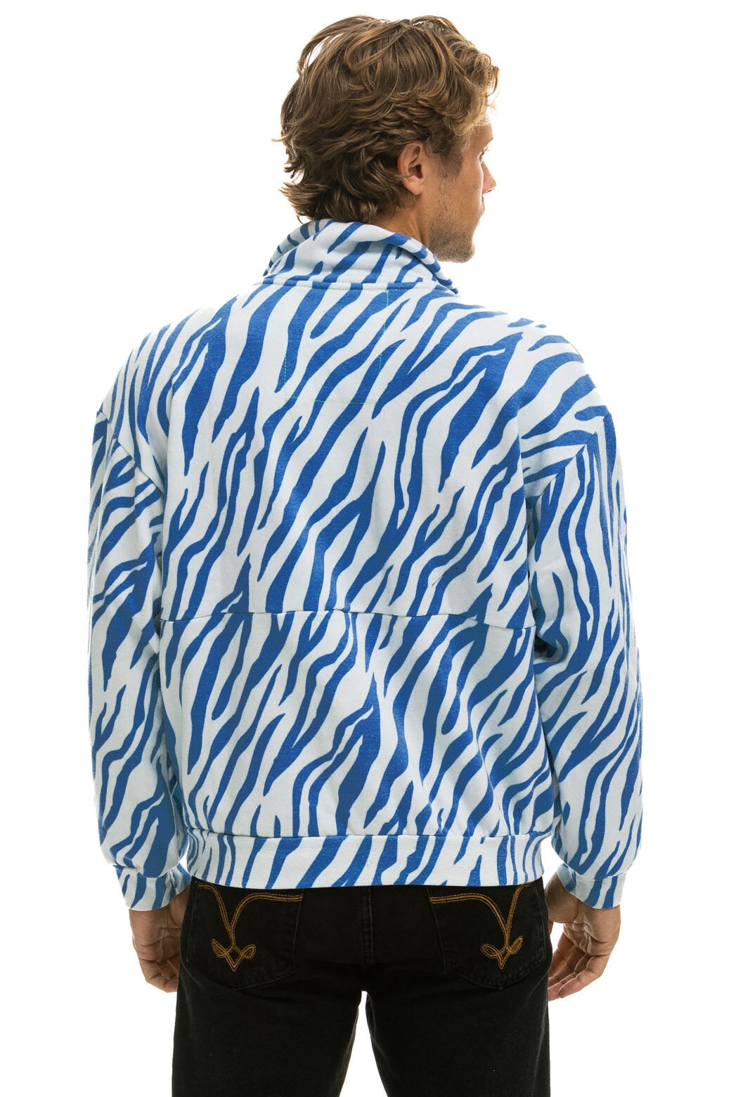 TIGER FLEECE UNISEX HALF ZIP JACKET - BLUE TIGER