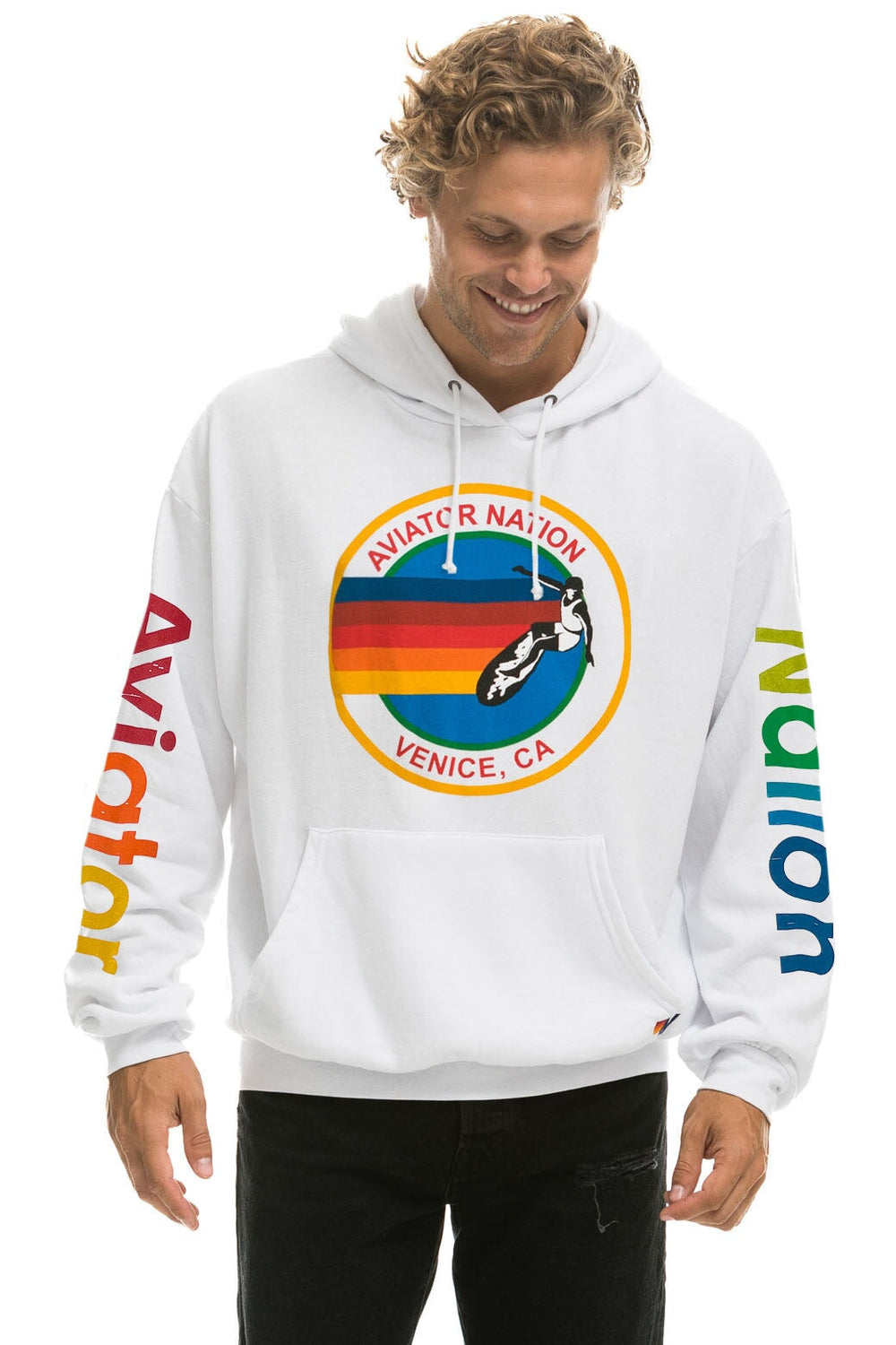 AVIATOR NATION RELAXED PULLOVER HOODIE - WHITE