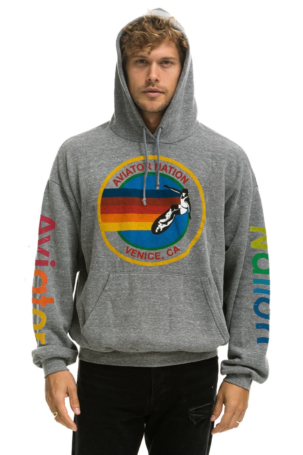 AVIATOR NATION RELAXED PULLOVER HOODIE - HEATHER GREY