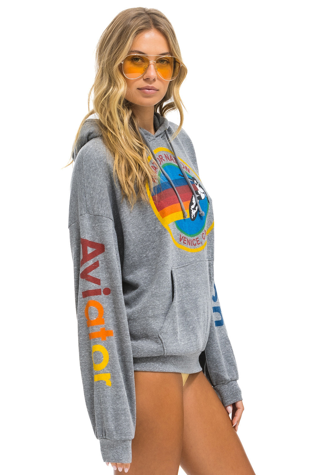 AVIATOR NATION RELAXED PULLOVER HOODIE - HEATHER GREY