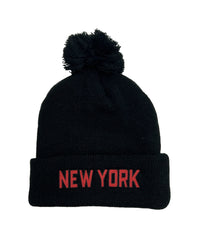 NEW YORK POM POM BEANIE - BLACK