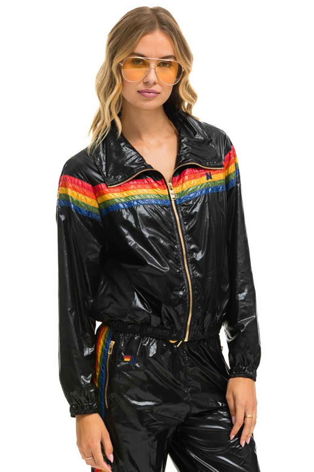 5 STRIPE WINDBREAKER - BLACK GLOSSY
