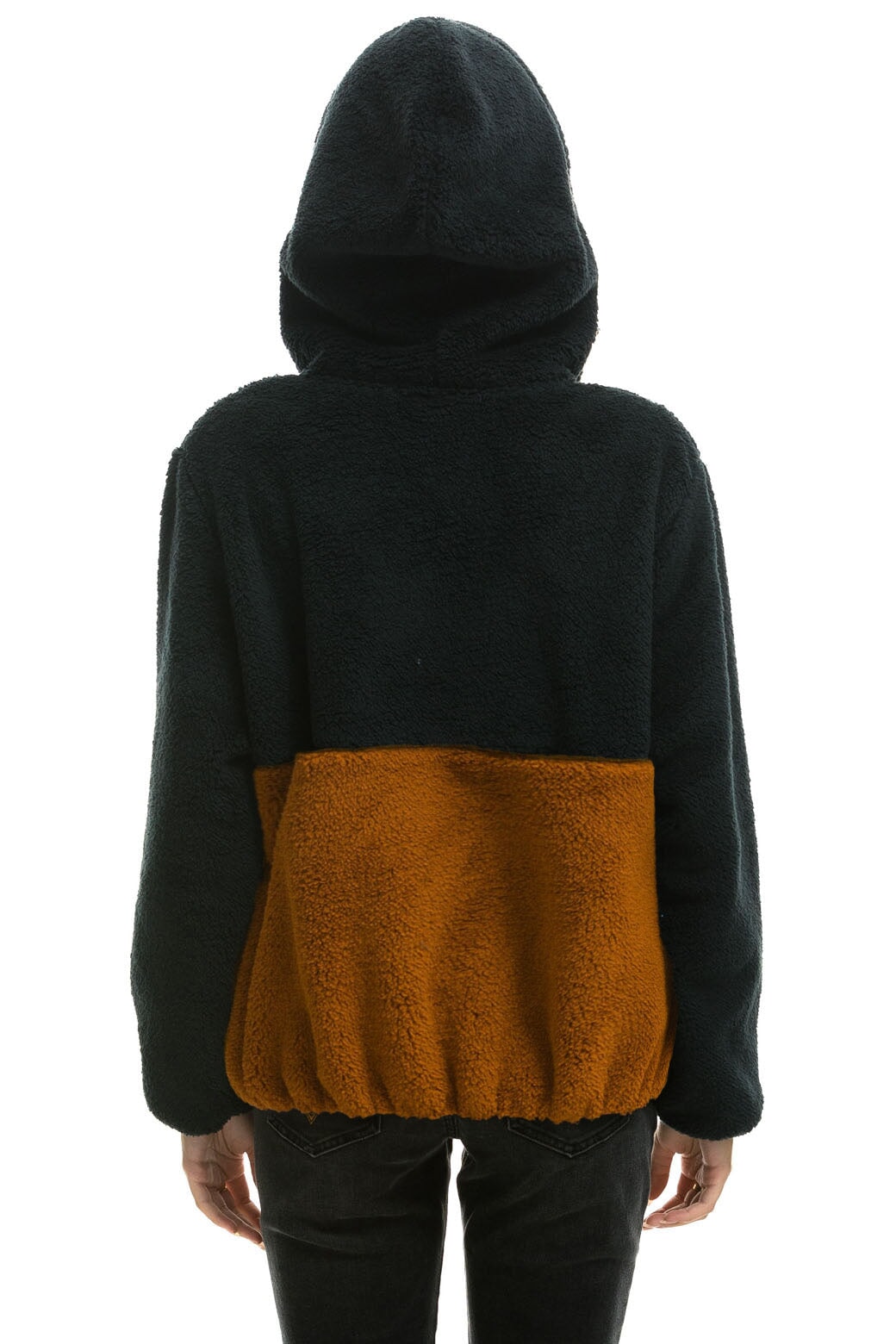 TEDDY UNISEX HOODED HALF ZIP COLOR BLOCK JACKET - BLACK