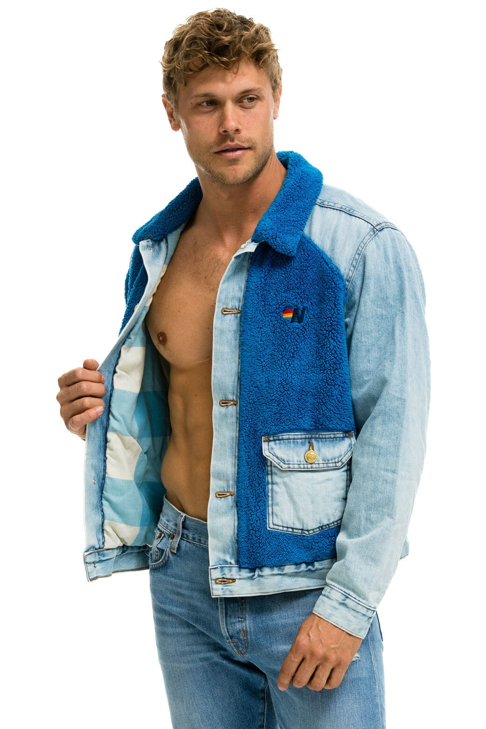 ASPEN SHERPA UNISEX DENIM JACKET - SUPER LIGHT BLUE