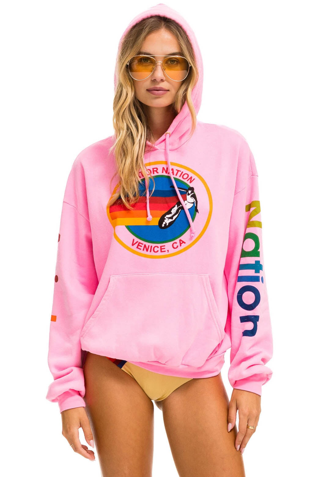 AVIATOR NATION RELAXED PULLOVER HOODIE - NEON PINK