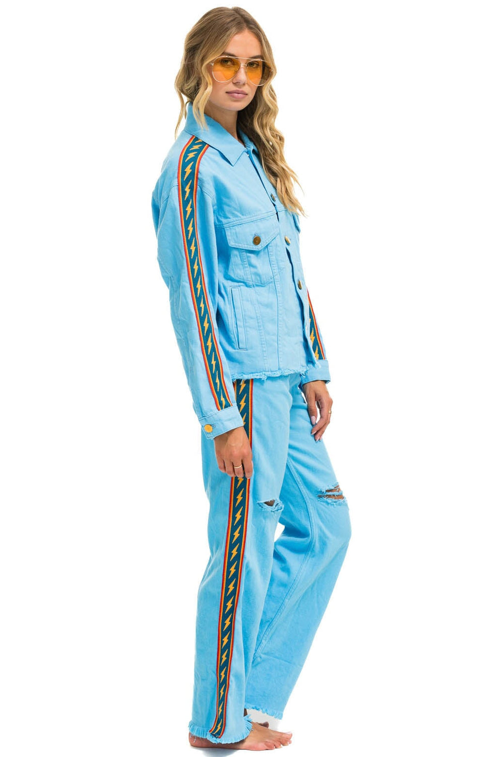 BOLT STRIPE HI RISE WIDE-LEG GYPSY JEAN - SKY