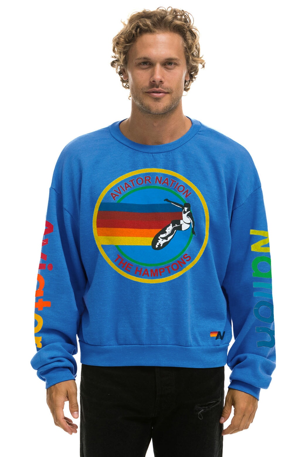 AVIATOR NATION HAMPTONS RELAXED CREW SWEATSHIRT - OCEAN