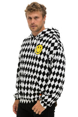 DIAMOND SMILEY 2 EMBRIODERY RELAXED PULLOVER HOODIE - WHITE // BLACK