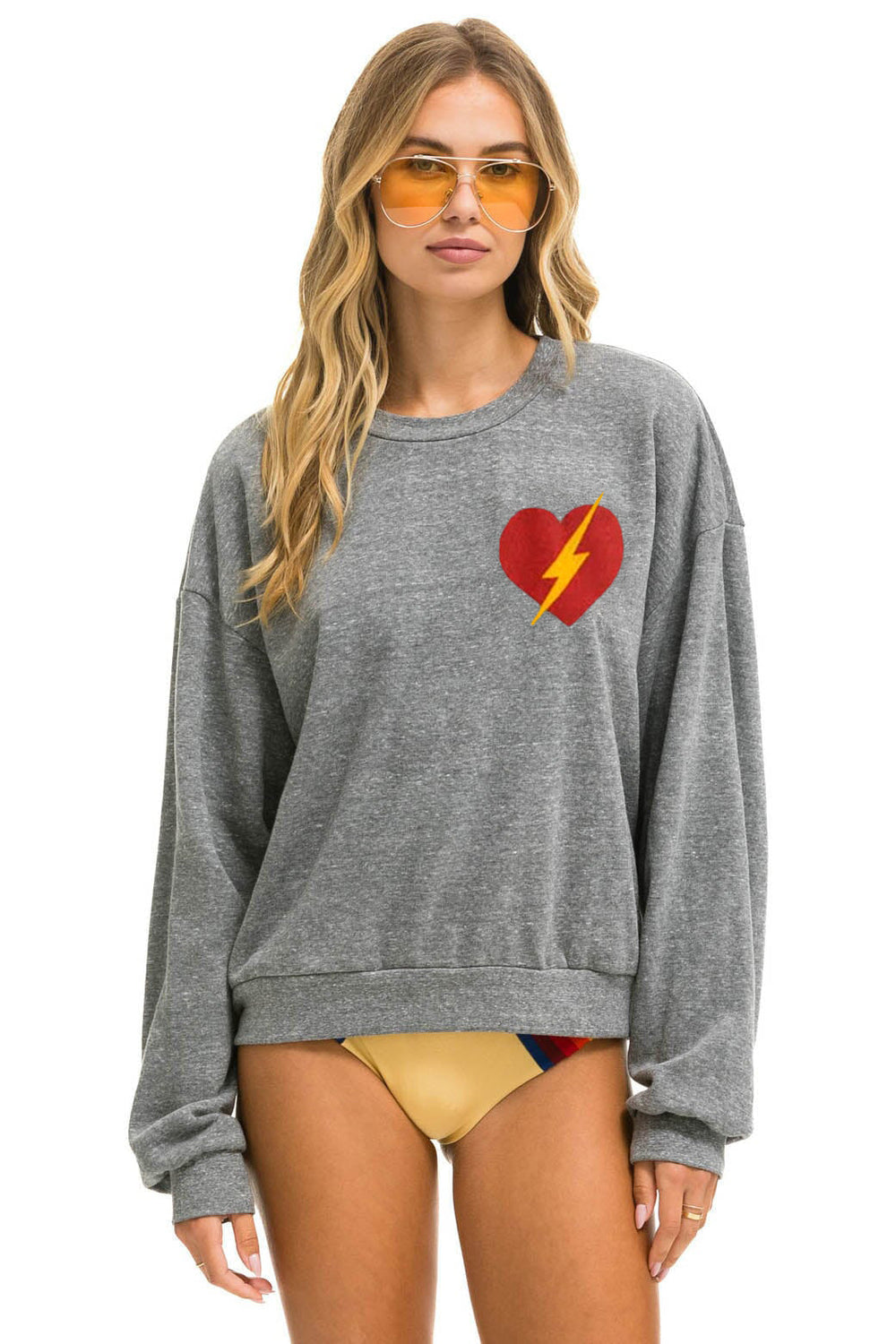 BOLT HEART RELAXED CREW SWEATSHIRT - HEATHER GREY