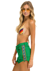 BOLT STRIPE BOYFRIEND CUTOFF JEAN SHORTS - KELLY GREEN