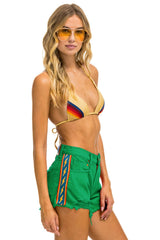 BOLT STRIPE BOYFRIEND CUTOFF JEAN SHORTS - KELLY GREEN