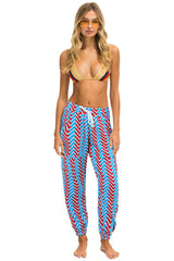 GEO ZIG BOLT EMBROIDERY CARGO SWEATPANTS - BLUE // RED