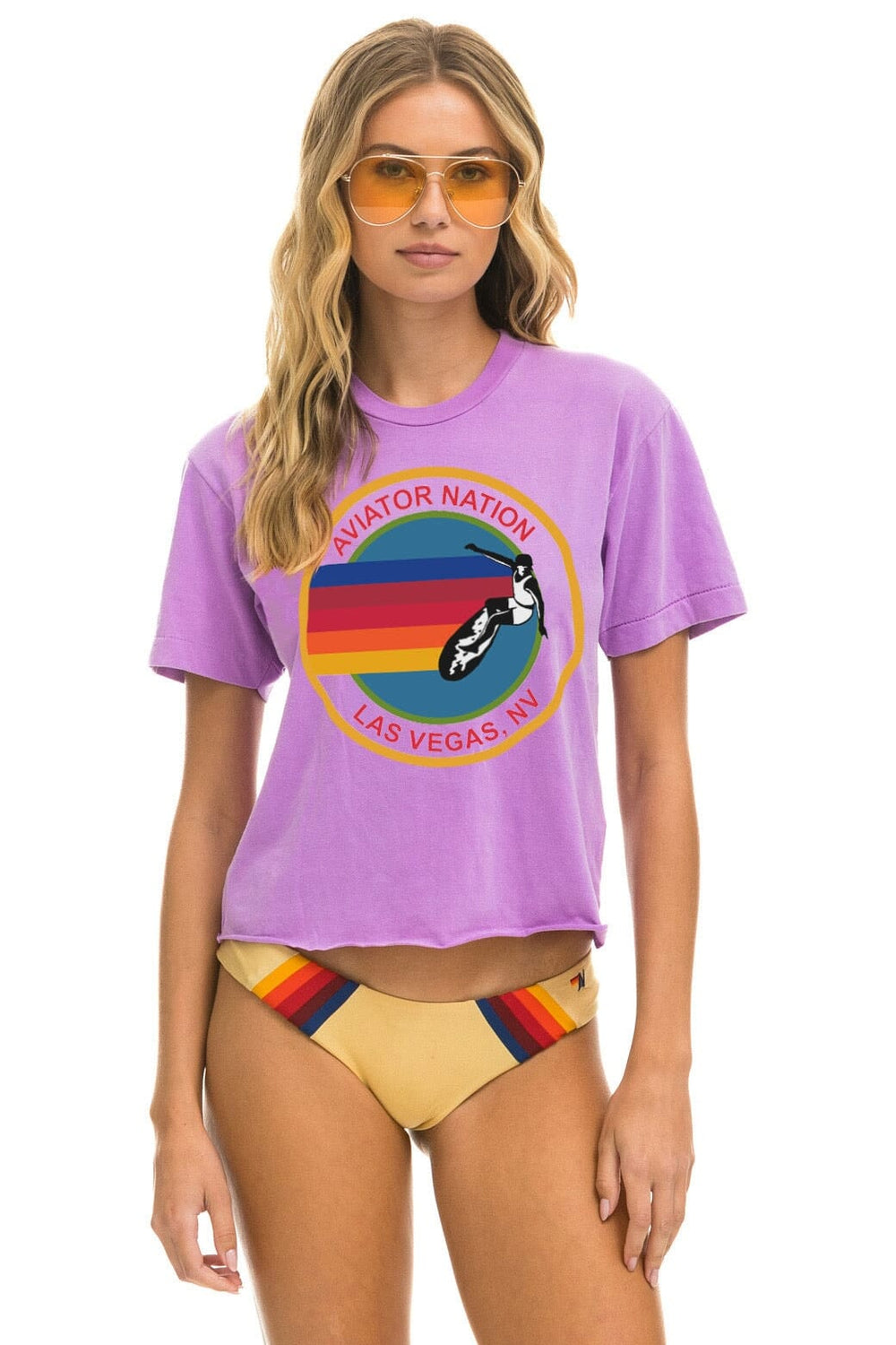 AVIATOR NATION LAS VEGAS BOYFRIEND TEE - NEON PURPLE