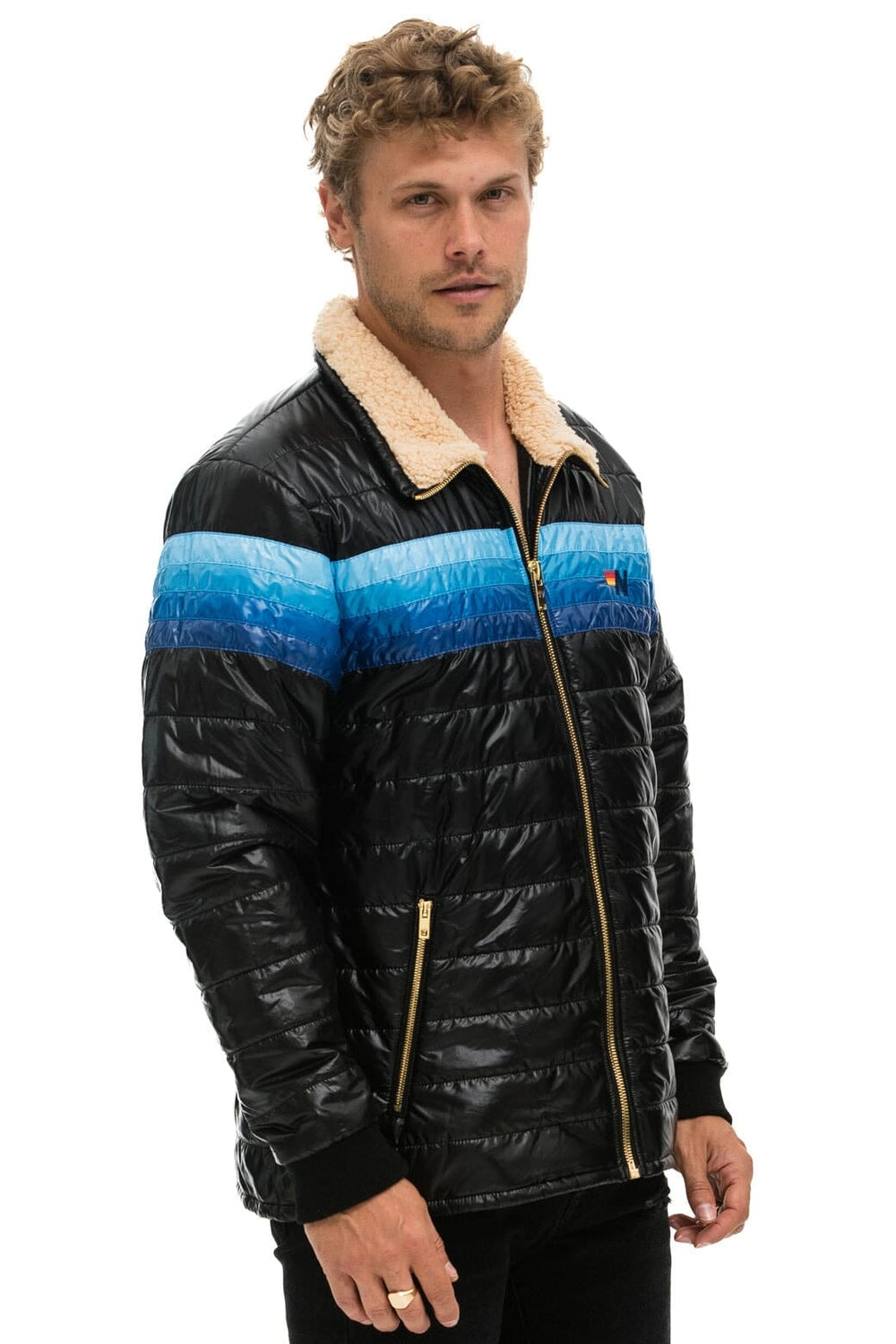 4 STRIPE JACKET - GLOSSY BLACK // BLUE